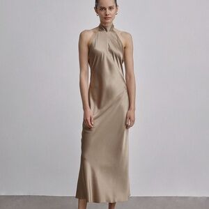 Silk Maison silk halter dress, medium, beige/champagne